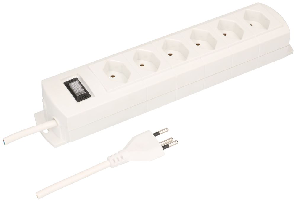 Prise multiple MH 6×T13 Prime-Line Td 3×1mm² 3m blanc interrupteur