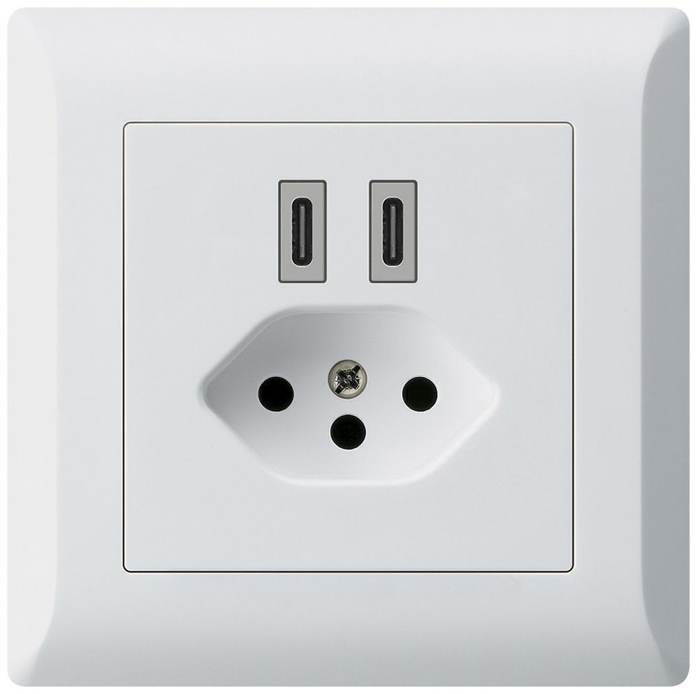 UP-USB-Ladesteckdose Hager kallysto.line C-C 20W+T13 5V 92×92mm weiss