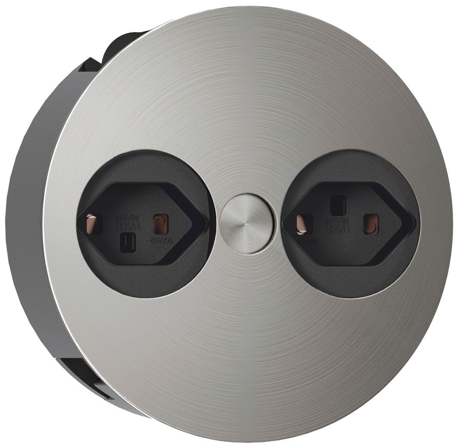 EB-Tischsteckdose BACHMANN TWIST 2×T23 42.5mm Ø115mm Edelstahl glänzend