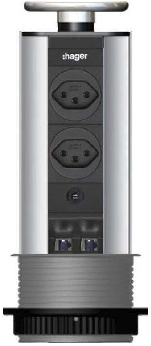 Steckdose versenkbar 2×T13+2×RJ45 Liftup 11 mit Wippdecke Edelstahl