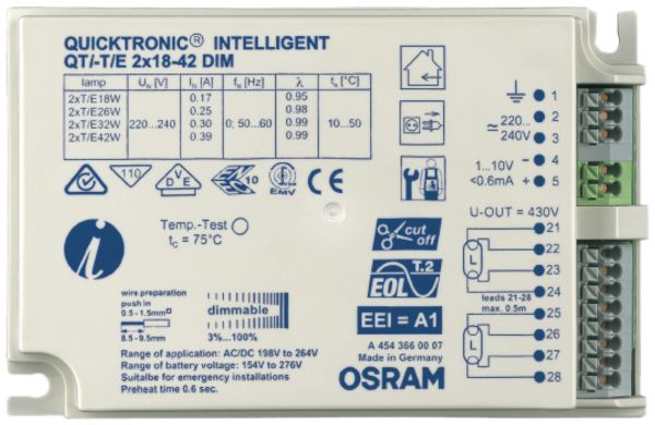 Elektronisches Vorschaltgerät Osram QTi-T/E 2×18…42W/220…240V DIM