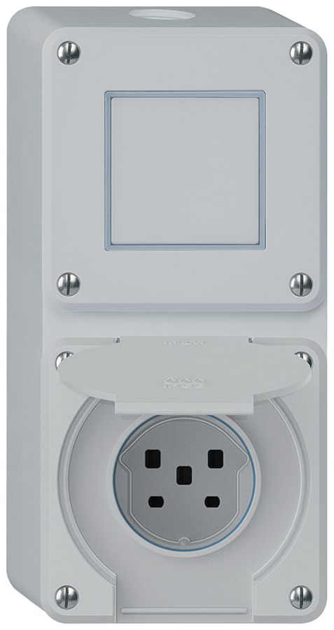 AP-Kombination robusto 2×1, Schalter Schema 3/Steckdose T25 IP55 grau