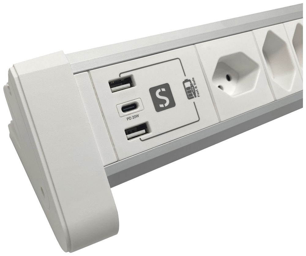 Prise multiple de table 4×T13/2×USB-A/1×USB-C 2m T12 blanc/aluminium