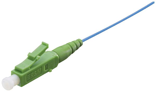 LWL-Pigtail R&M, Stecker LC APC 8° SM grün, Faser 9/125µm G.657 LSZH blau 0.7m