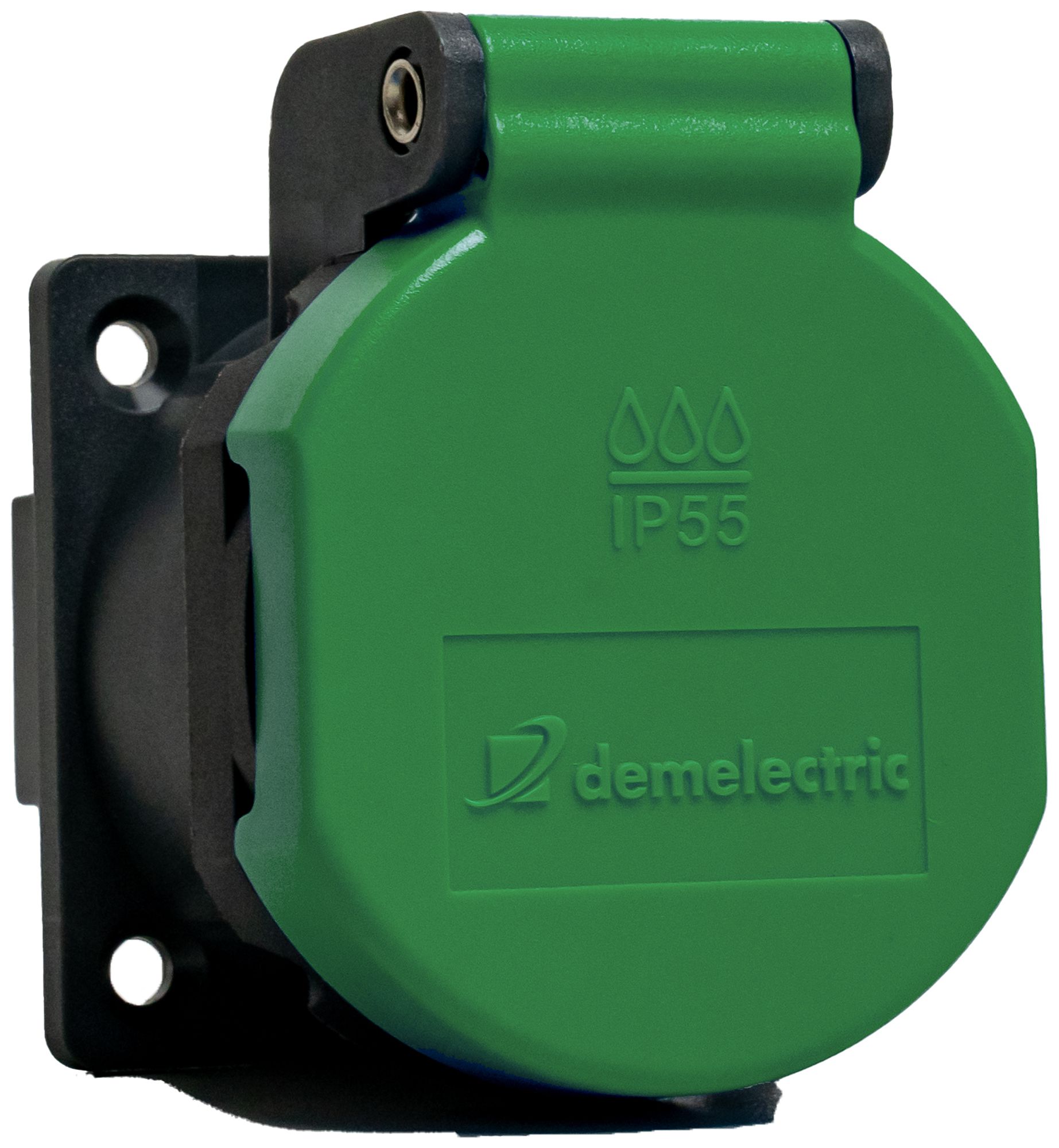EB-Steckdose Typ 13 DEM IP55 10A 230V Dichtung IK07 anthrazit/Deckel grün
