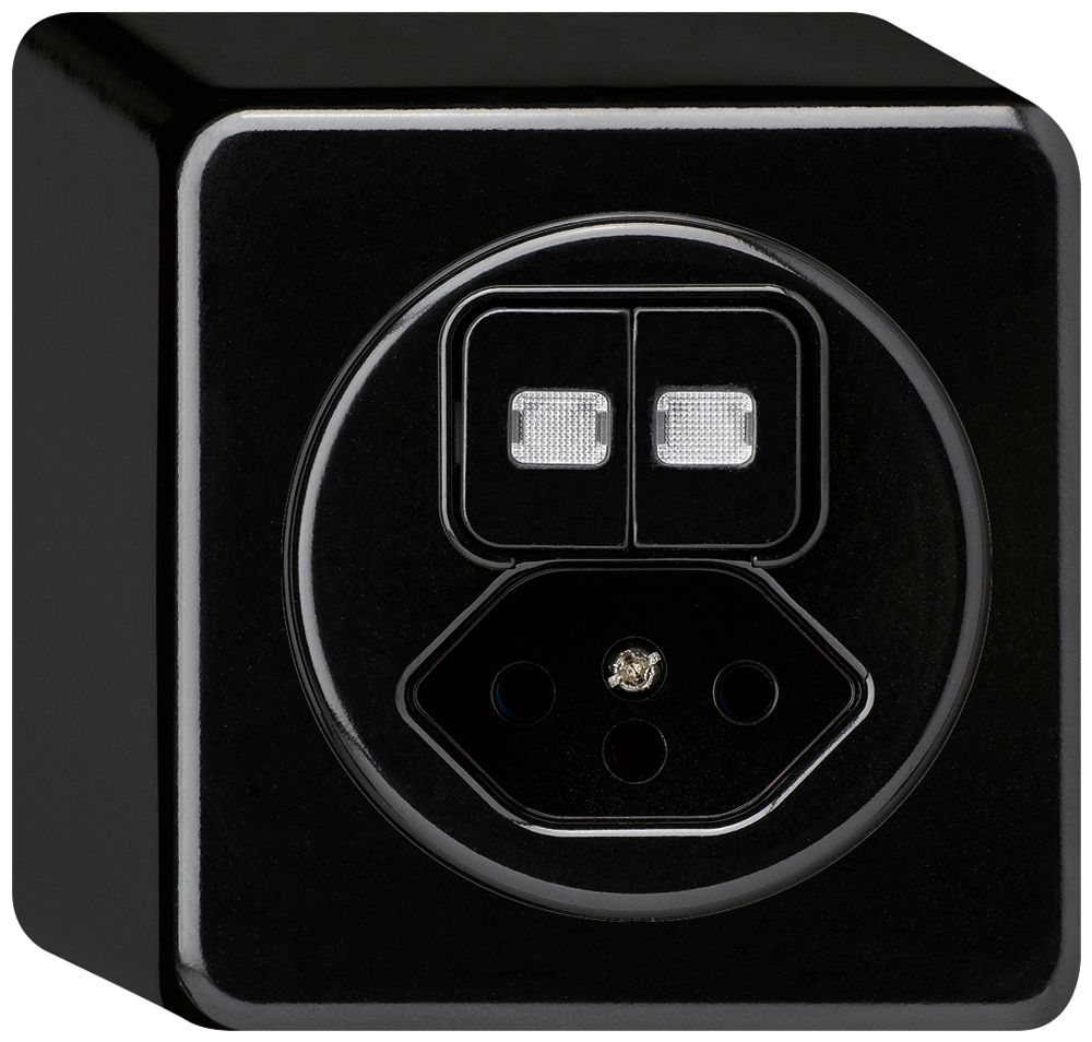 AP-Kombination beleuchtet basico 1/3+3/1L+Typ 13 schwarz 2 Linsen