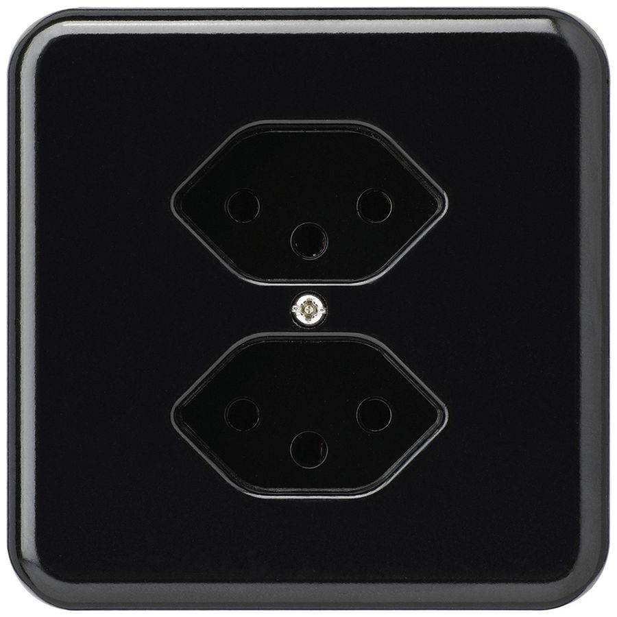 Prise ENC Hager basico 2×type 13 avec sécurité enfants noir