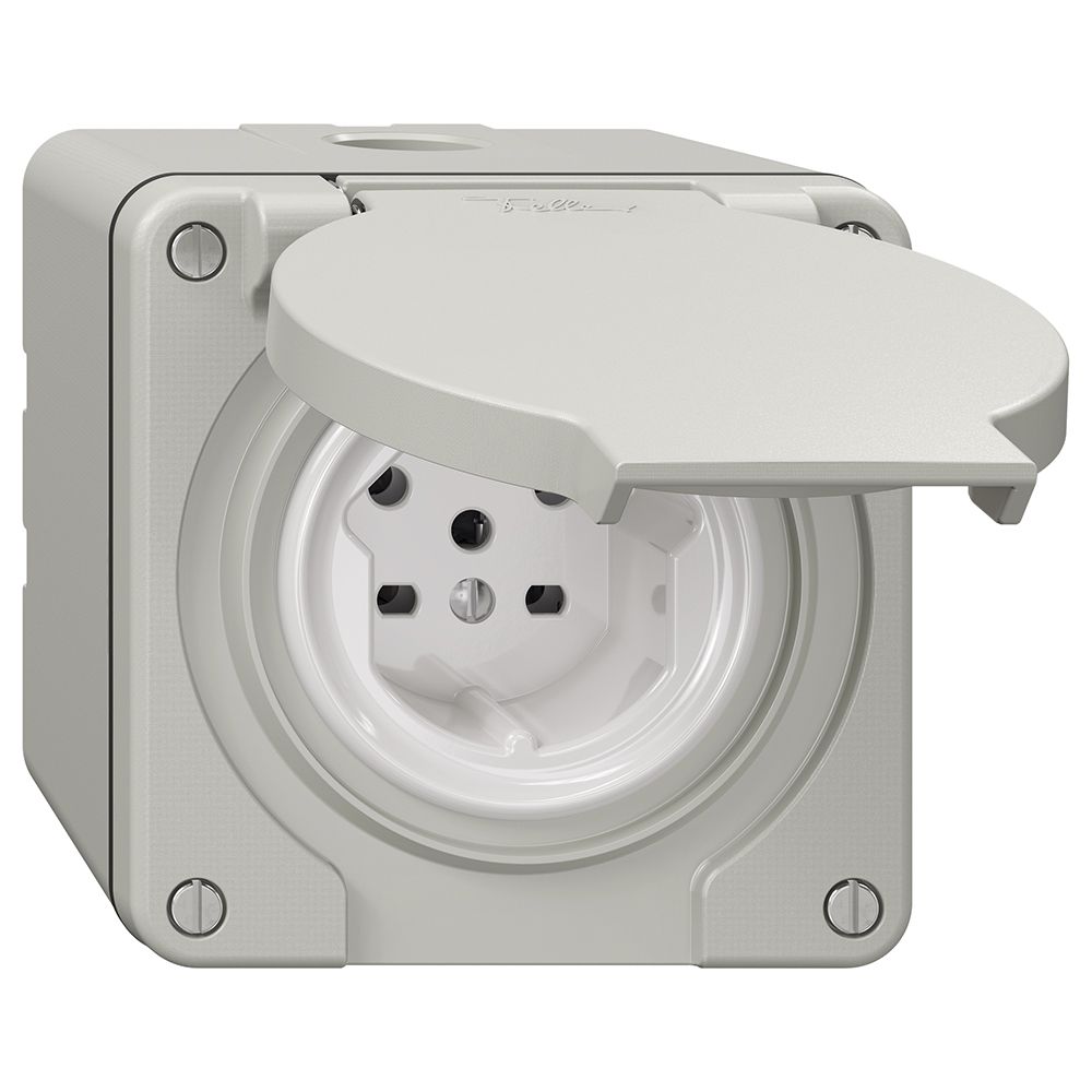 NAP-Steckdose NEVO, 1×T15, IP21, lichtgrau