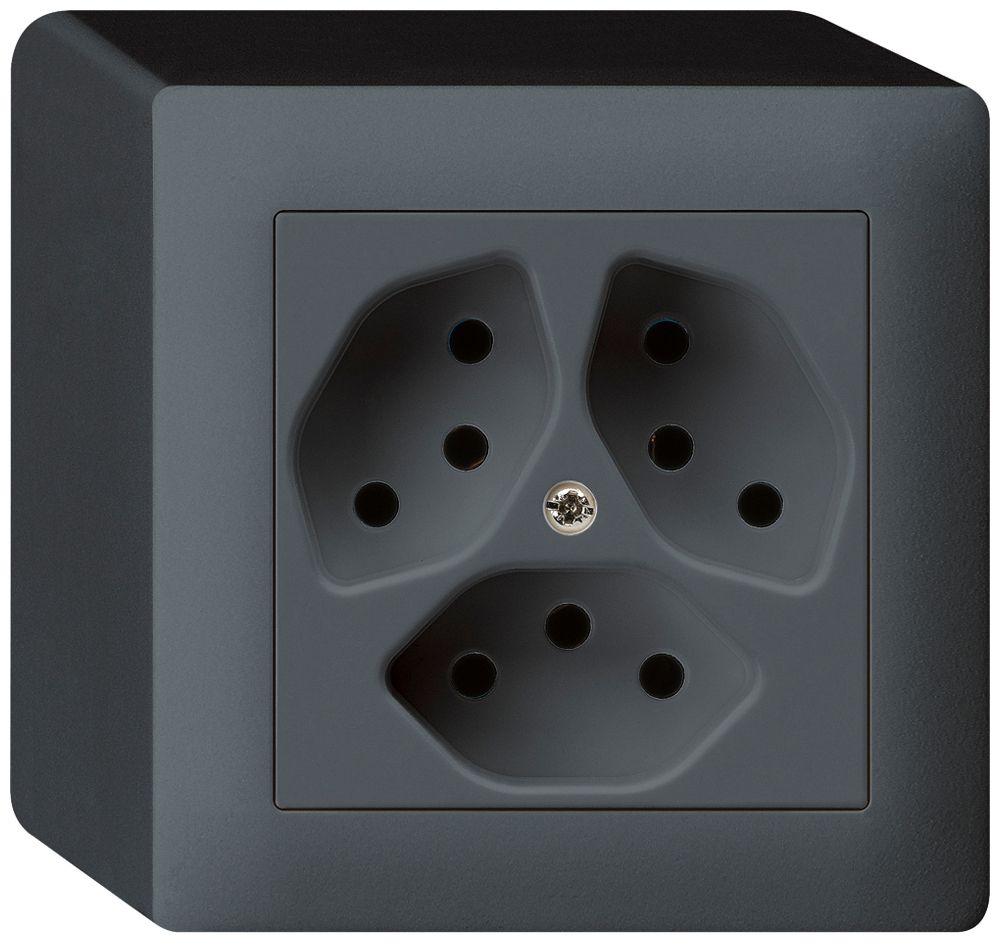 AP-Steckdose kallysto 3×T13 anthrazit mit Kinderschutz