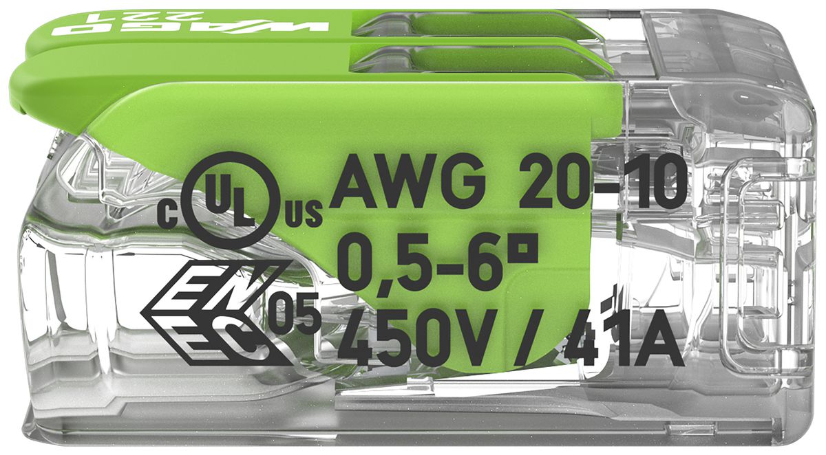 Borne de connexion WAGO Green Range 2L 0.5…6mm² avec levier vt transparent