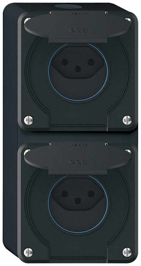 AP-Kombination robusto 2×1, 2×Steckdose T13 IP55 schwarz