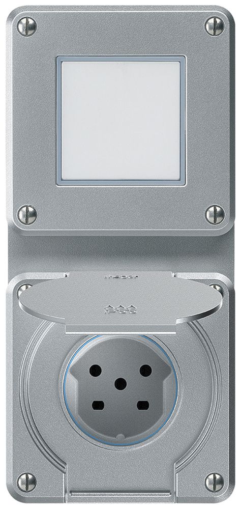 Combinazione INC robusto 2×1, interruttore schema 3/presa T15 IP55 alluminio