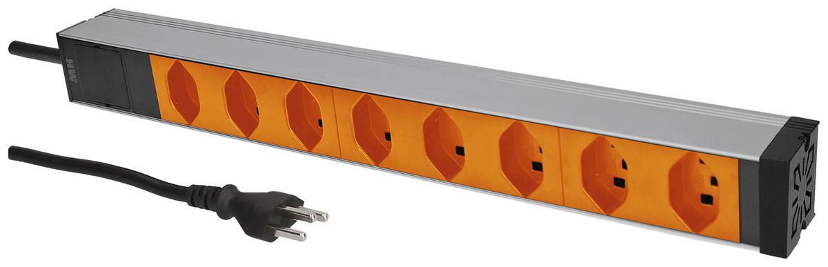 Prise multiple 19" MH maxCONNECT 8×T23 1UH Td 3×1.5mm² 3m orange/aluminium