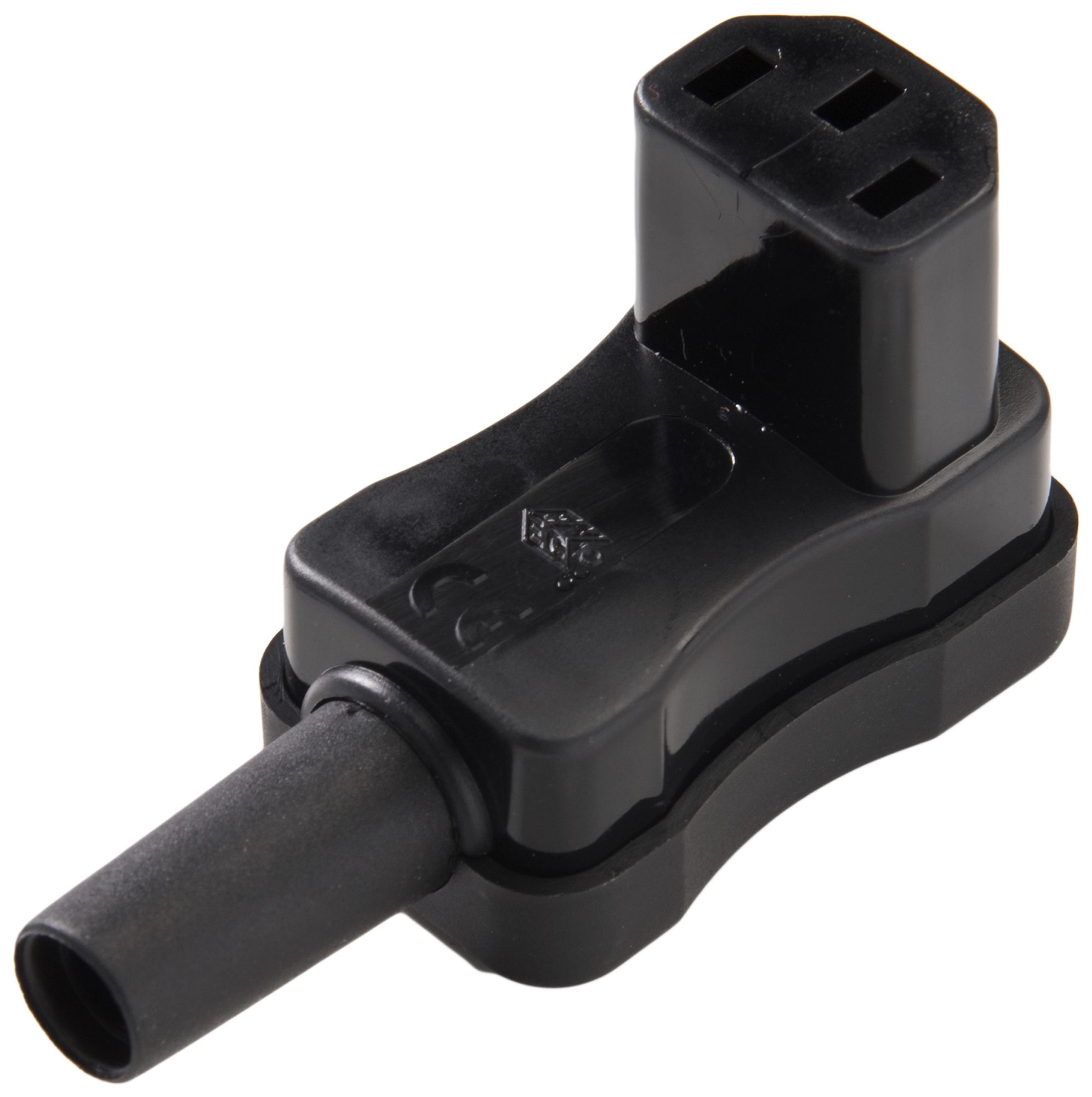 Prise d'appareils type C13 (F) ELBRO 10A 230VAC coudé haut max.70°C noir IP20