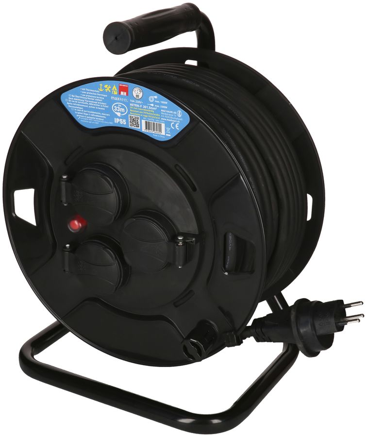 Kabelrolle MAX HAURI Kunststoff 230V 10A 3×T13 33m 3×1.5mm² IP55 schwarz