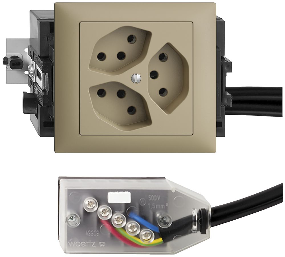 EB-Steckdose EDIZIOdue 3×T13 L3 sand 49…69mm für Technofil