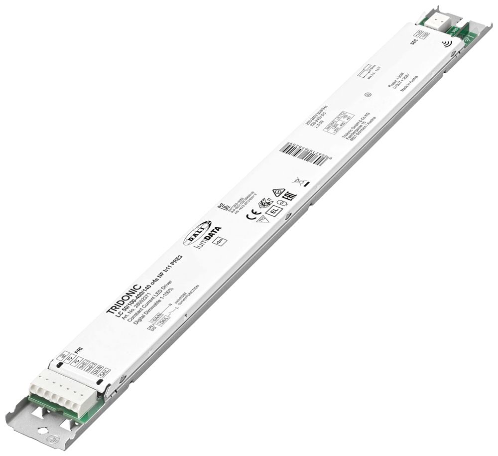 Alimentation LED Tridonic LC NFC PRE3 14…50W 50…140V 100…400mA DALI 360×30×11.4