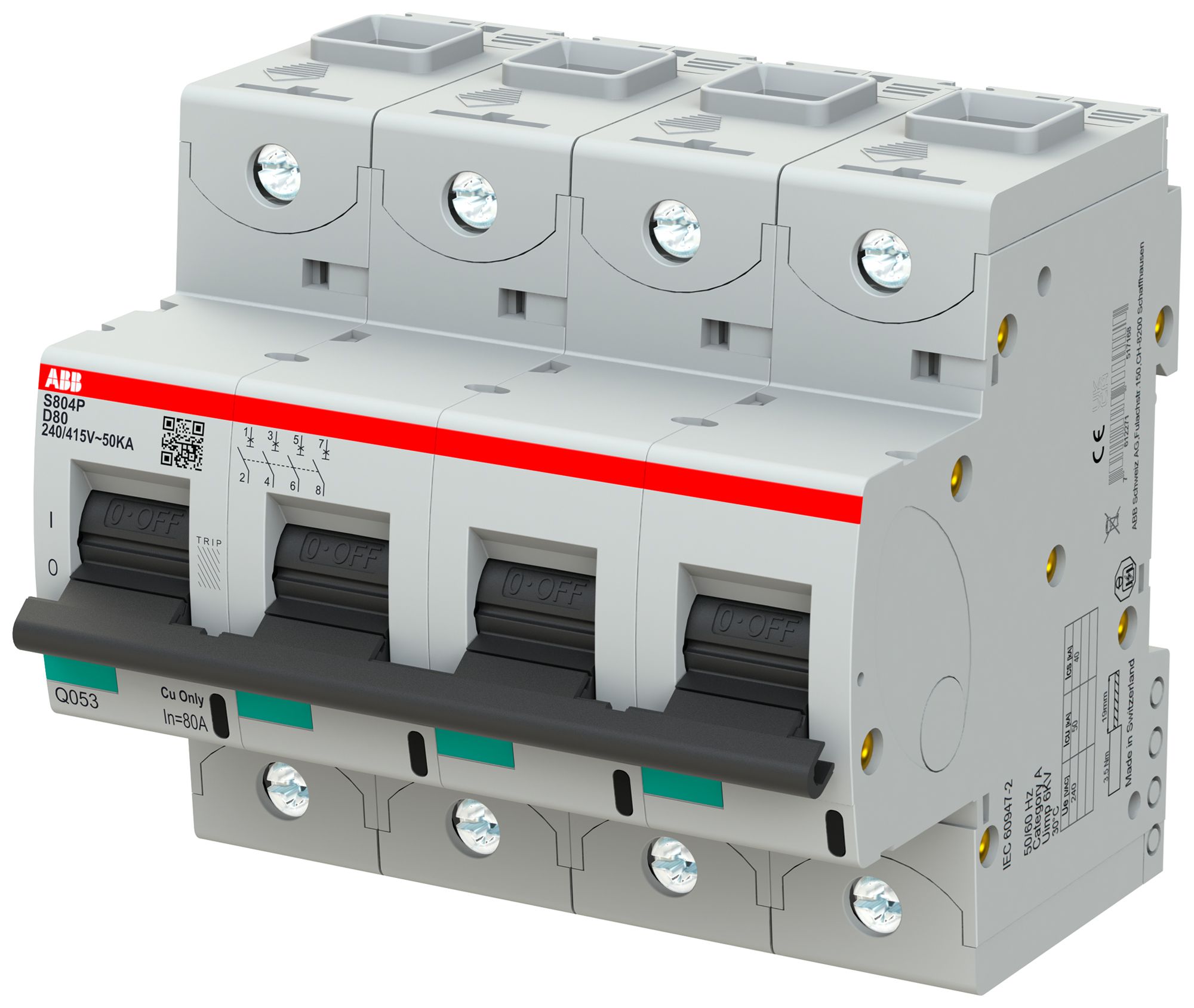 Leitungsschutzschalter ABB S804P-D80 4P 400V D-80A 50kA 6TE