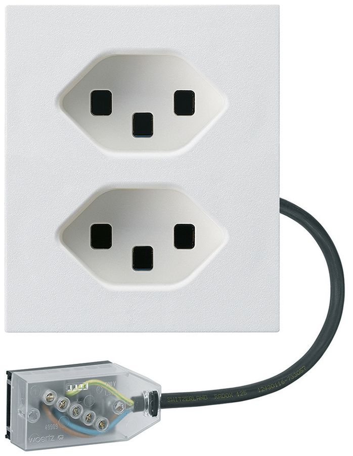 EB-Steckdose 2×Typ 23 Hager FLF für Flachkabel Technofil L2 weiss