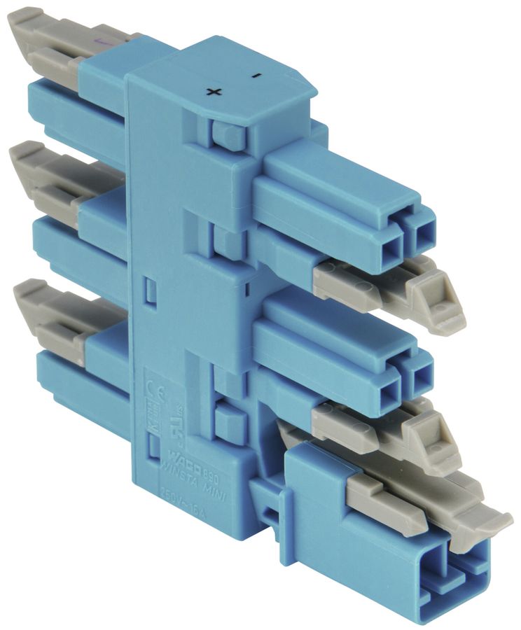 Bloc de distribution WINSTA MINI 890, codage I, 2L, 1 entrée/5 sorties, bleu