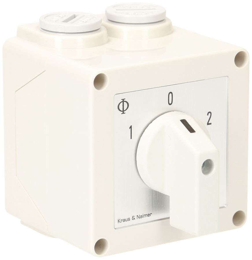 Interrupteur inverseur AP K&N, 20A/690V 3L, 64×72×78mm, impression "1-0-2"