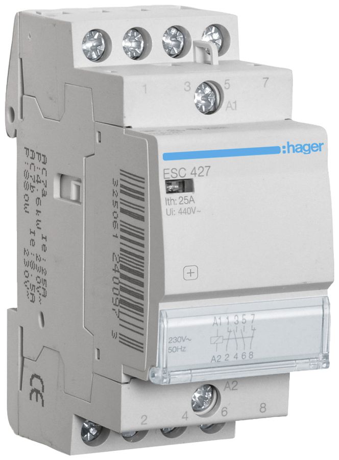 REG-Schütz Hager ESC 230VAC 2 Schliesser 2 Öffner 25A 2TE