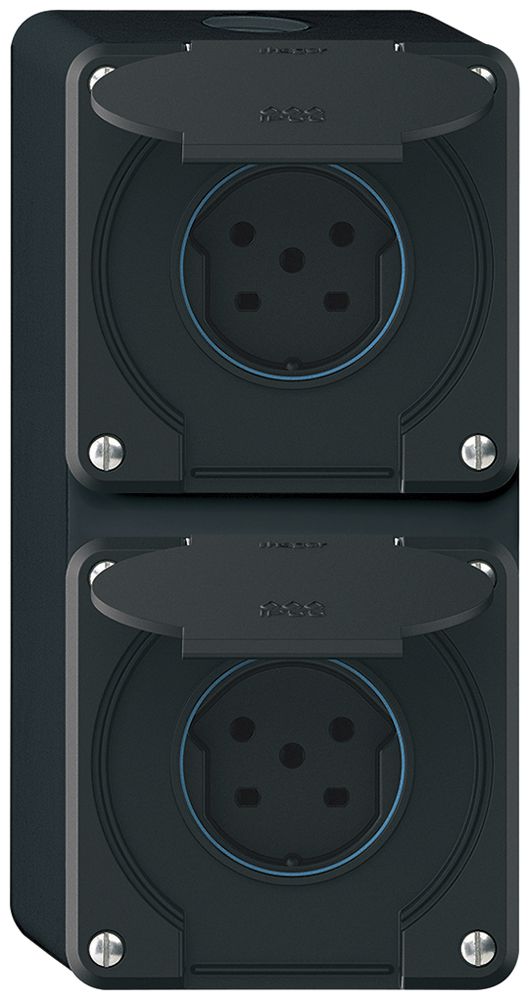 AP-Kombination robusto 2×1, 2×Steckdose T15 IP55 schwarz