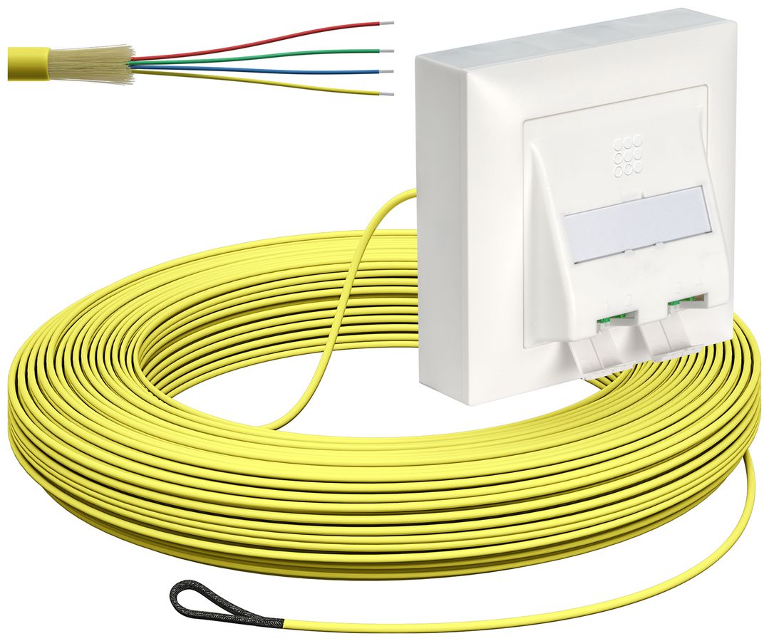 FTTH-Kabelabrollbox AP-Kit, 2×LC-DX, 2.3mm, 60m, gelb, dca