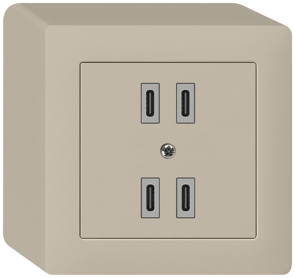 AP-USB-Ladesteckdose Hager kallysto 2×C-C 2×20W oder 4×10W 5V 86×86mm beige