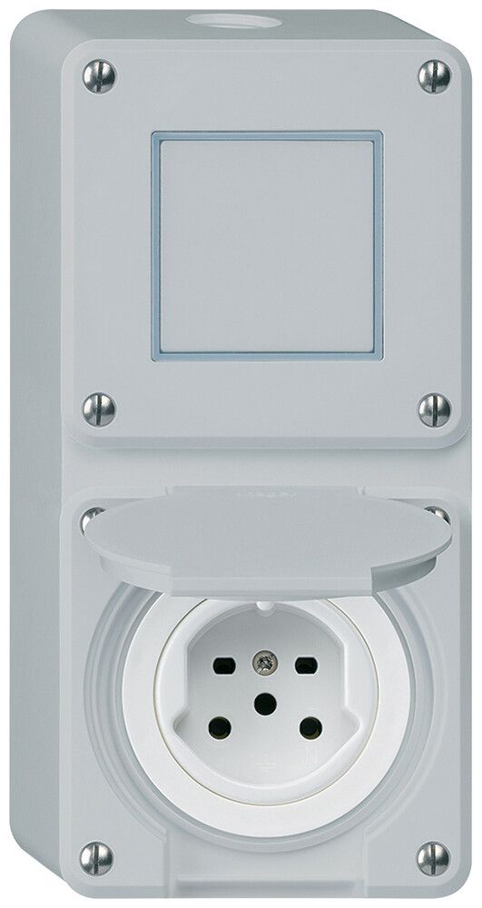 AP-Kombination Hager robusto I-I vertikal 3/1L+Typ 15, grau