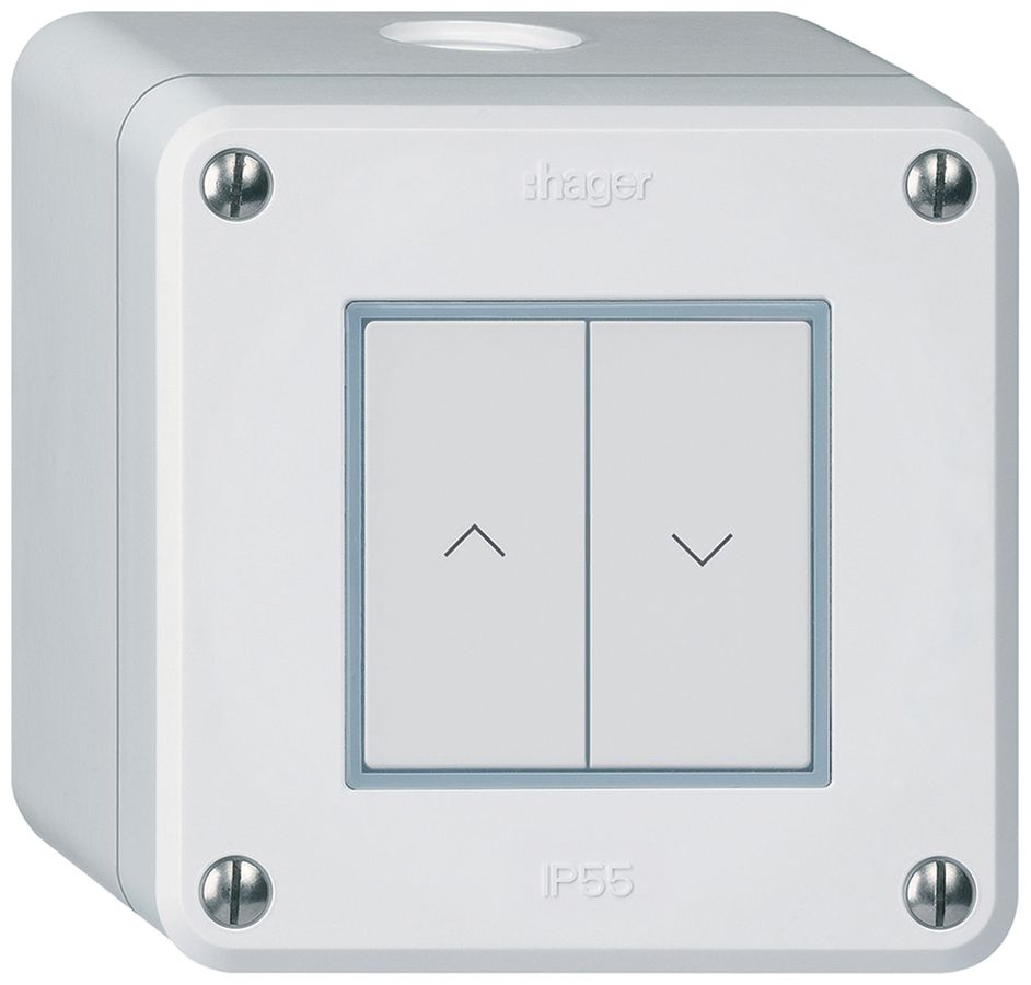 Poussoir pour stores KNX AP Hager BA robusto Q double 86×86mm blanc