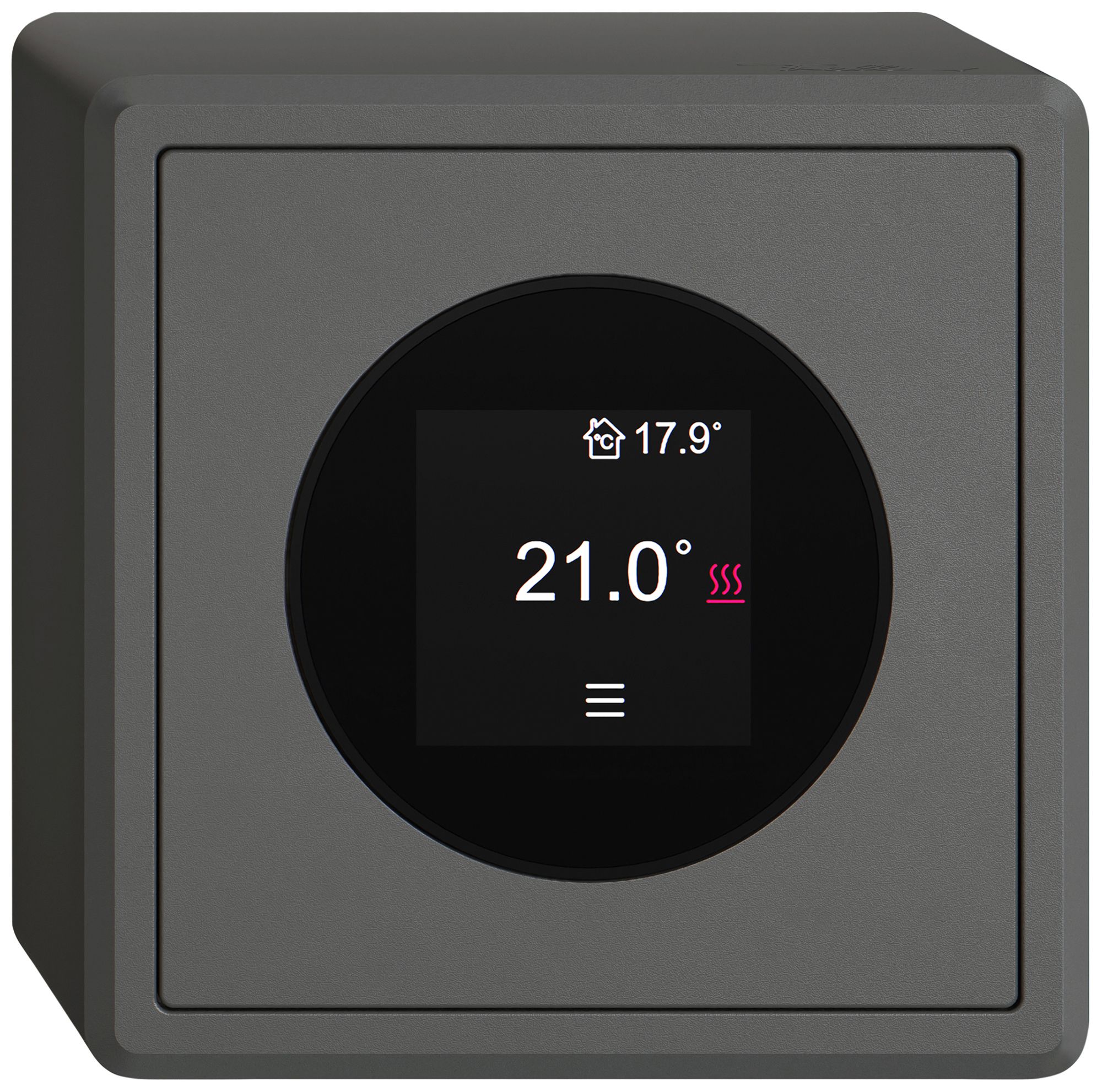 AP-Raumthermostat EDIZIO.liv SNAPFIX® 230VAC 4…30°C 74×74mm dunkelgrau