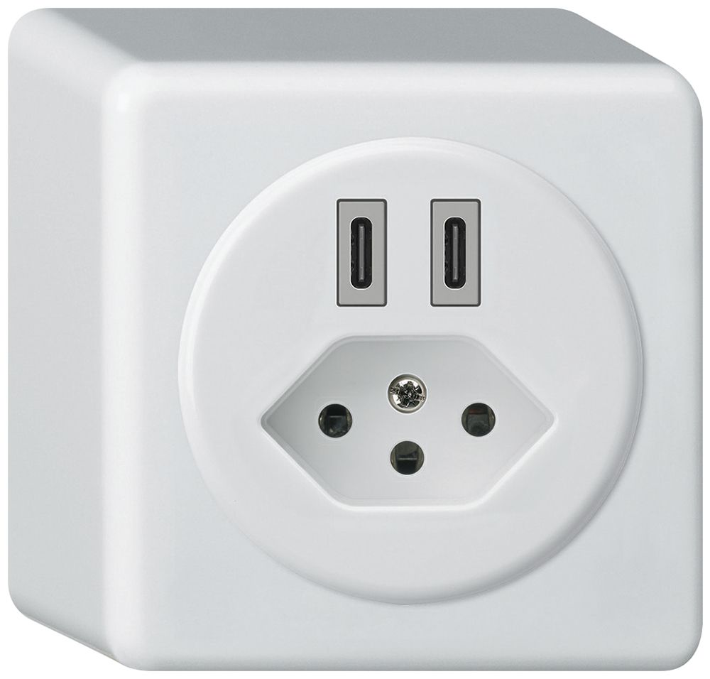 AP-USB-Ladesteckdose Hager basico C-C 20W+T13 5V 86×86mm weiss