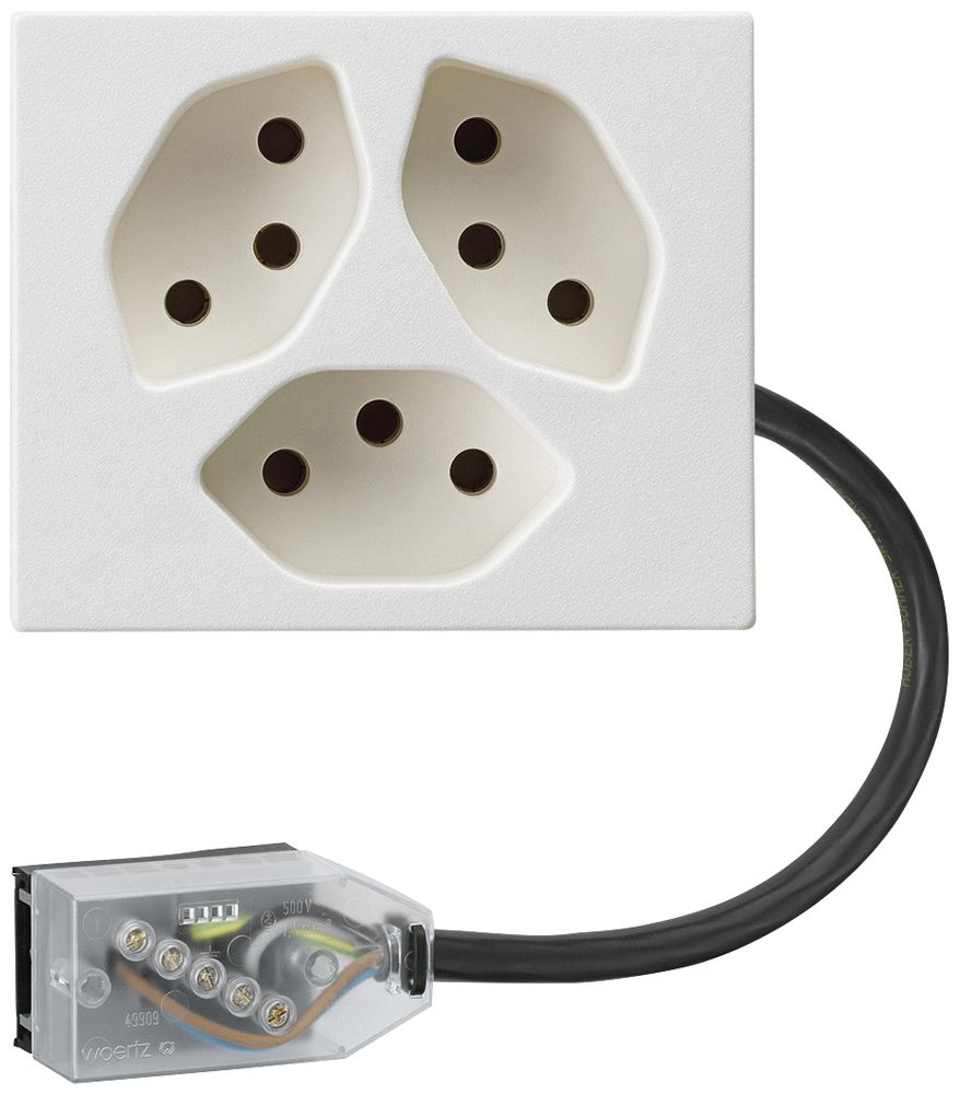 EB-Steckdose FLF 3×Typ 13 L2 weiss für Flachkabel Technofil