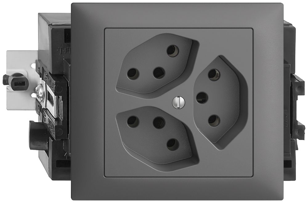 EB-Steckdose EDIZIOdue 3×T13 49…69mm dunkelgrau