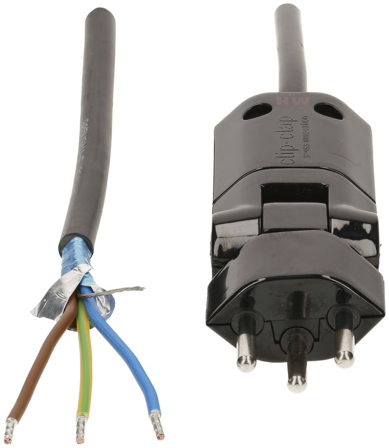 Apparatekabel MAX HAURI Td 3×1mm² 5m schwarz 180° Stecker Clip-Clap T12