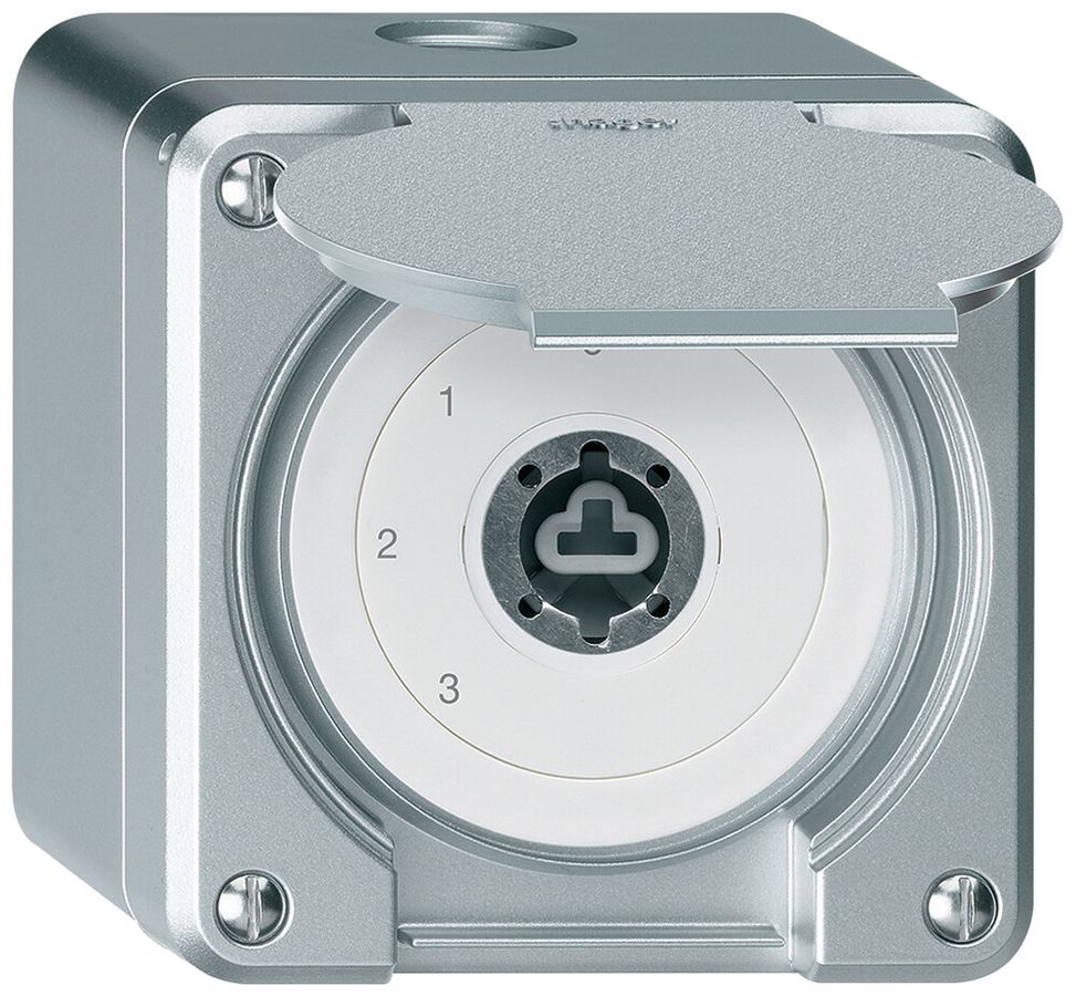 AP-Schlüsselschalter robusto IP55 mit Klappdeckel ohne Zylinder S5/1P aluminium