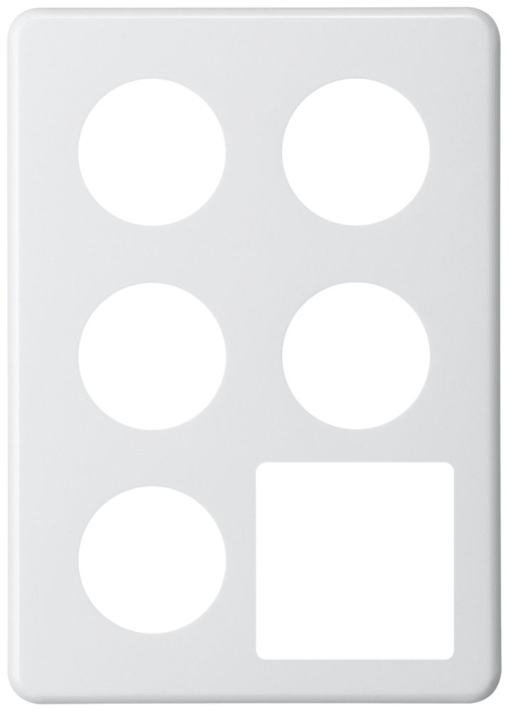 UP-Abdeckplatte basico 3×2 5×Ø43mm+Ausschnitt 58×58mm weiss