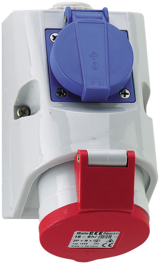 Presa AP CEE Combi Bals 5P 16A 16A 400V 6h rosso IP44 nich.T23