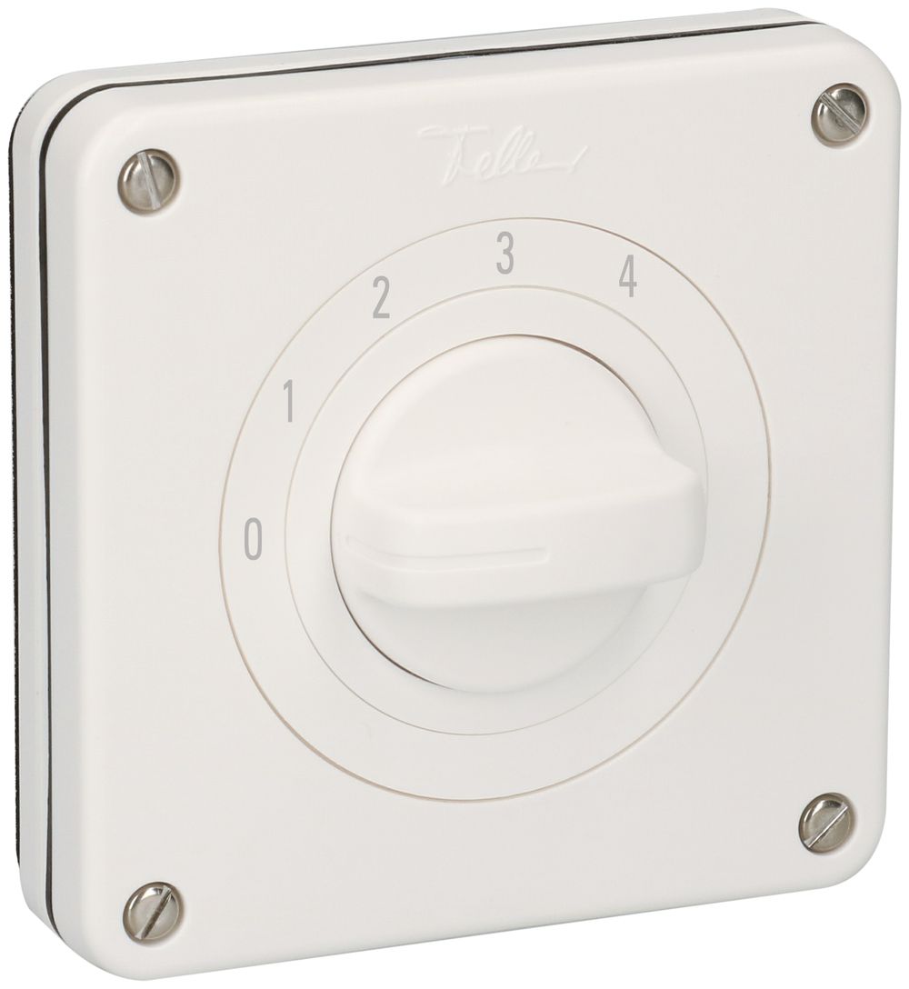 UP-Stufenschalter NEVO, 20A, 1P, 87×87mm, 4×30°, 0-1-2-3-4, weiss
