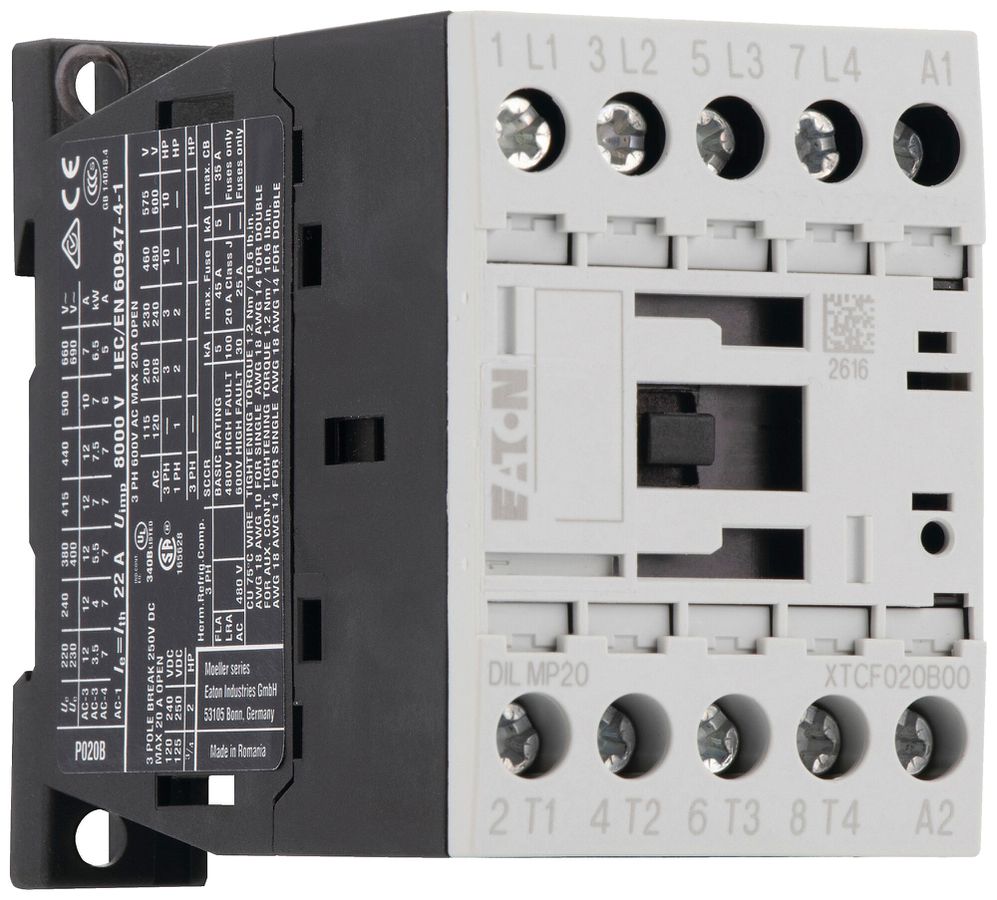 Contacteur de puissance Eaton DILMP20 24V DC 4NO 22A 12A 5.5kW 10A 4.5kW 24…690V