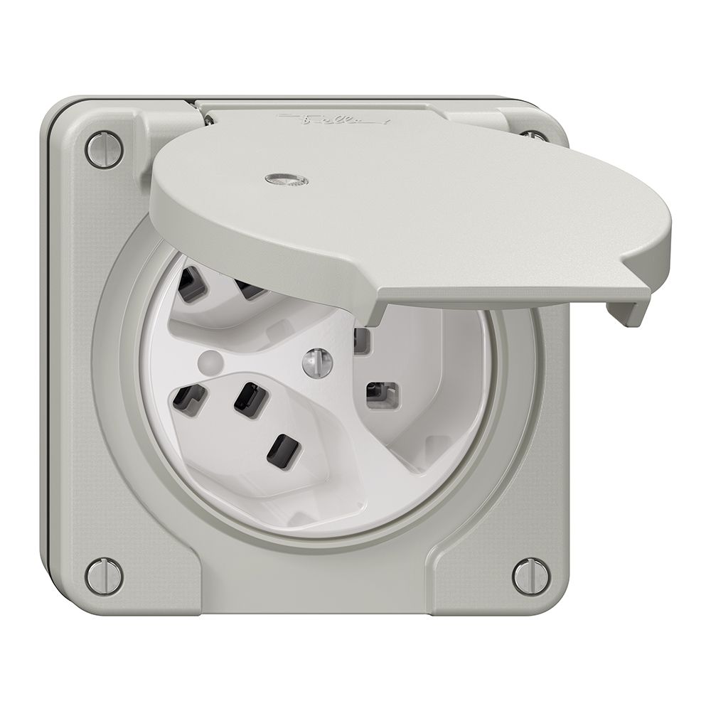 NUP-Steckdose NEVO, 3×T23, IP21, m.LED, lichtgrau