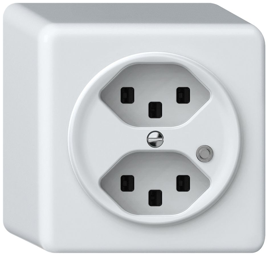 AP-Steckdose origin 2×Typ 23 bel.grün 16A 230V 88×88×54mm weiss