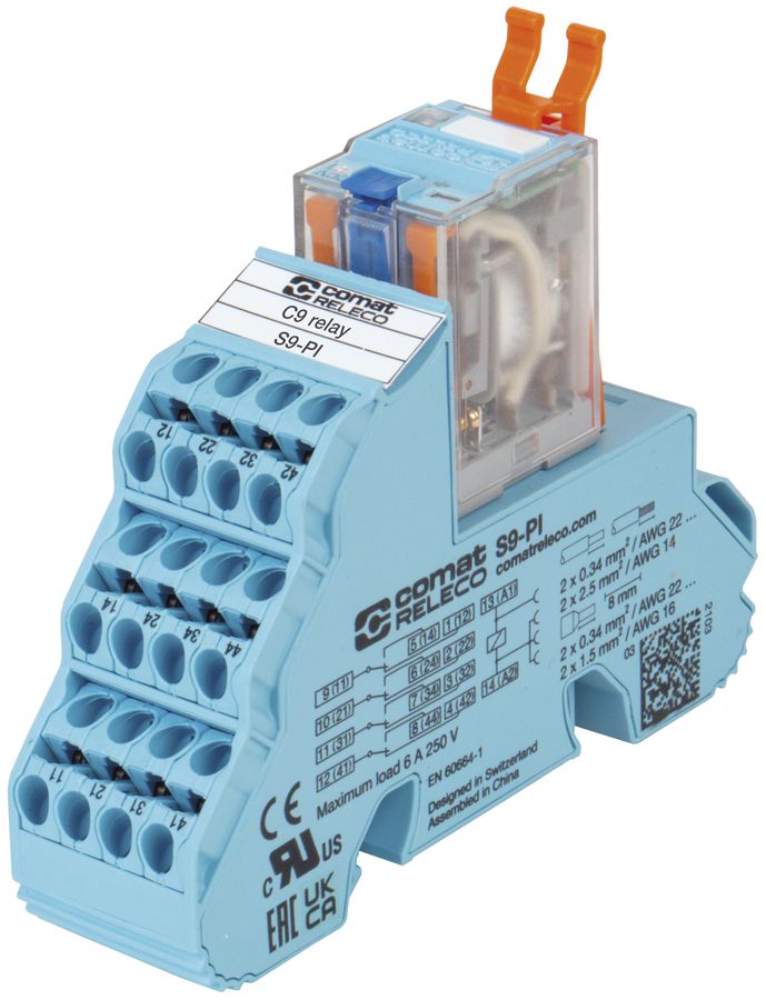 Relais industriel ComatReleco C9-A41DX+S9-PI, 24VDC, 4W AgNi+Au 5A, LED+diode