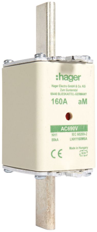 Fusible HPC Hager DIN1 690VAC 160A aM avertisseur double inoxydable
