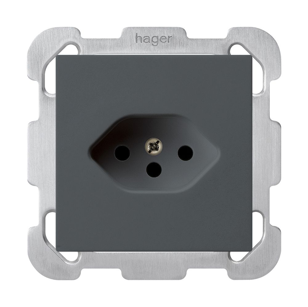 UP-Steckdose kallysto T13 anthrazit mit Kinderschutz mit Befestigungsplatte