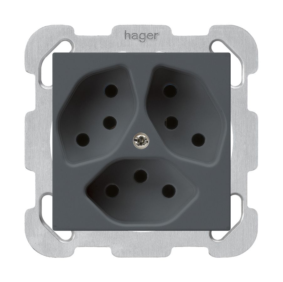 UP-Steckdose kallysto 3×T13 anthrazit mit Befestigungsplatte