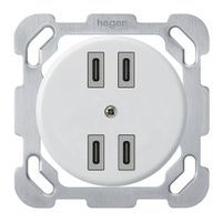 Prise de charge USB ENC Hager basico 2×C-C 2×20W ou 4×10W 5V 77×77mm blanc