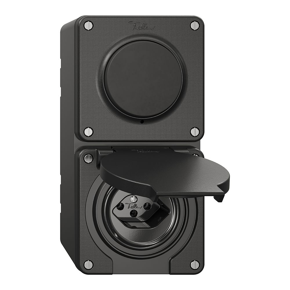 NAP-Kombination NEVO, Druckschalter Schema 3/1L + Steckdose Typ 13, schwarz