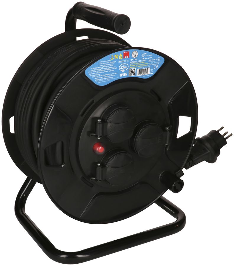 Kabelrolle MAX HAURI Kunststoff 230V 10A 3×T13 33m 3×1.5mm² IP55 schwarz